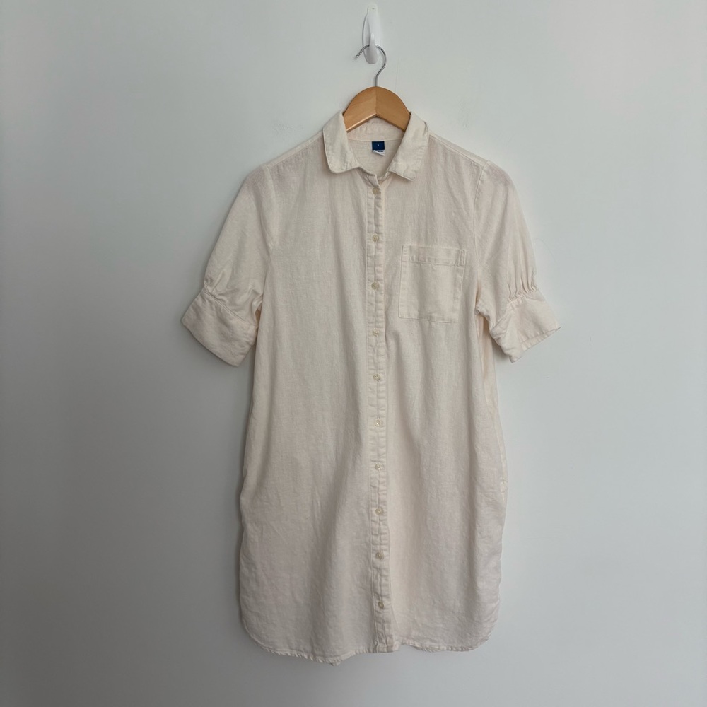 Old Navy Womens Shirt Dress Small Linen Blend Crème de la Crème Off White